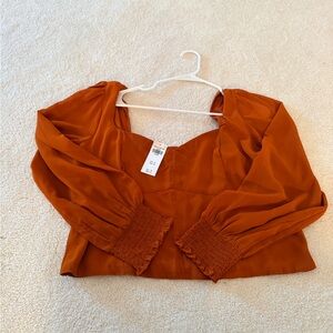 Abercrombie & Fitch Orange Blouse with Smocked Cuffs
